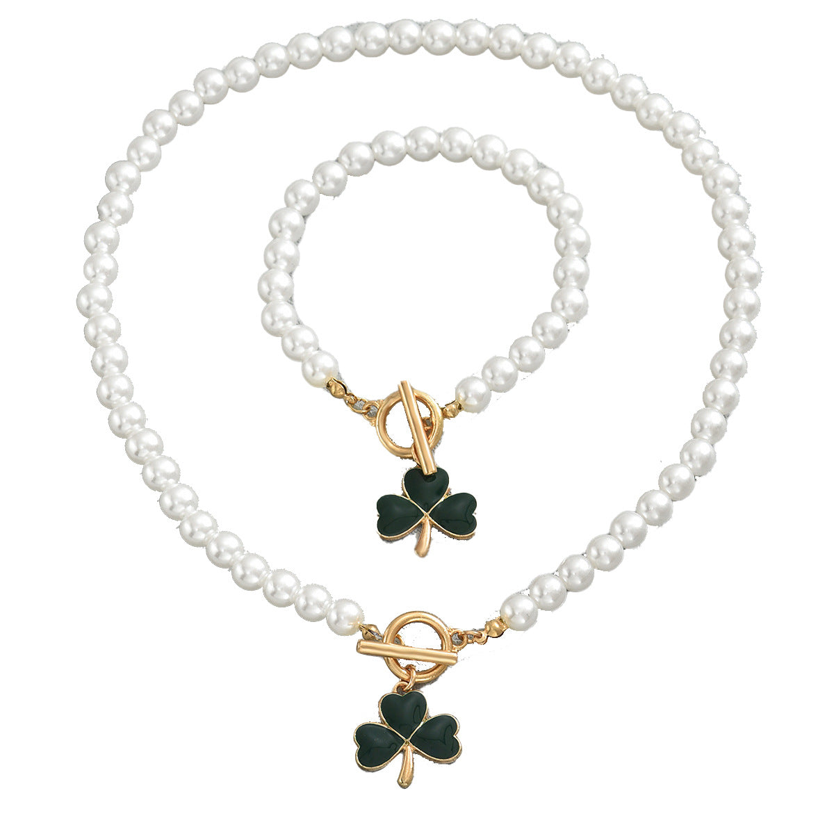 2026 Minimalist Heart Clover Women Jewelry Set, Niche Beaded Design Matching Clavicle Chain & Bracelet, Elegant Daily Matching Accessories