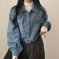 Loose All-match Single-breasted Lapel Short Corduroy Shirt