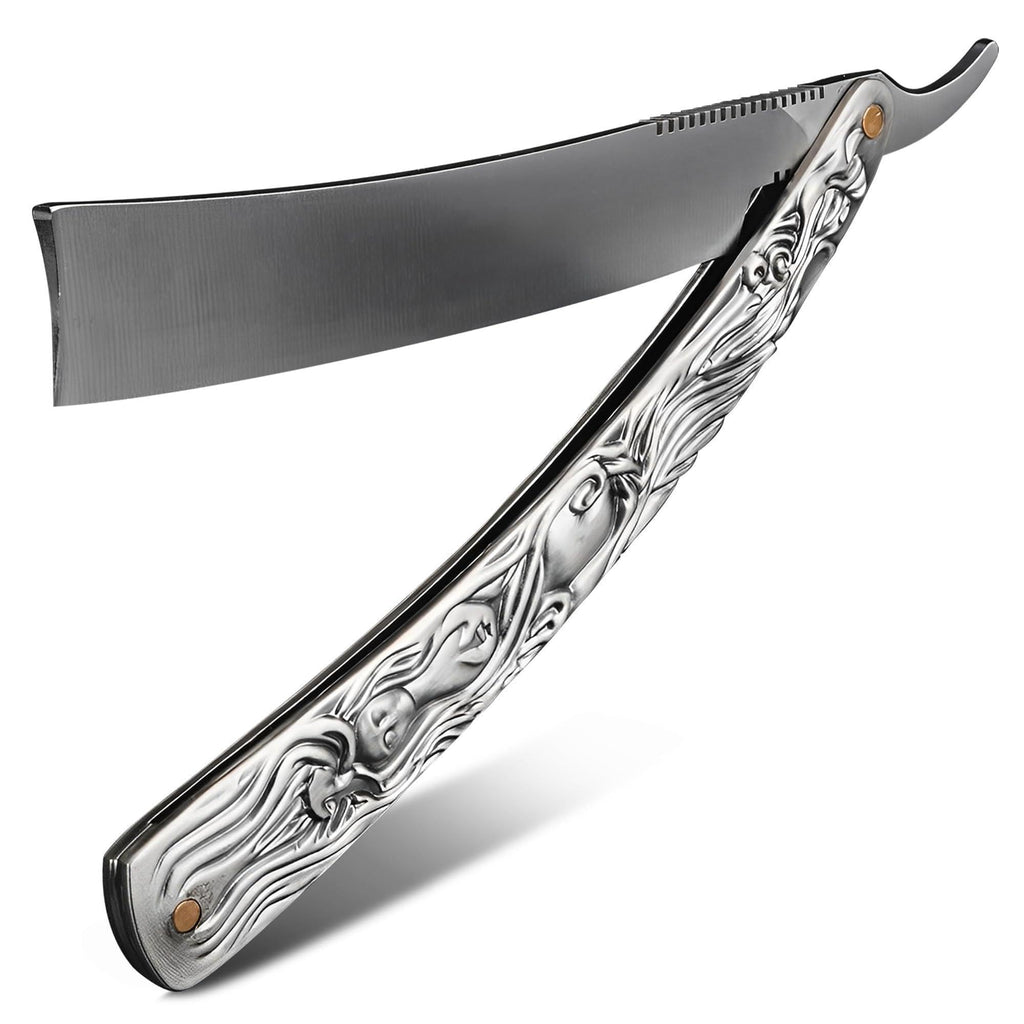 Straight Razor Carbon Steel Blade 11.4 in Secure Grip for Shaving