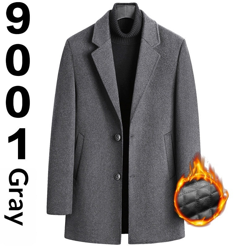 Men's Single-breasted Wool Overcoat With Cotton Lining And Extra Thickness