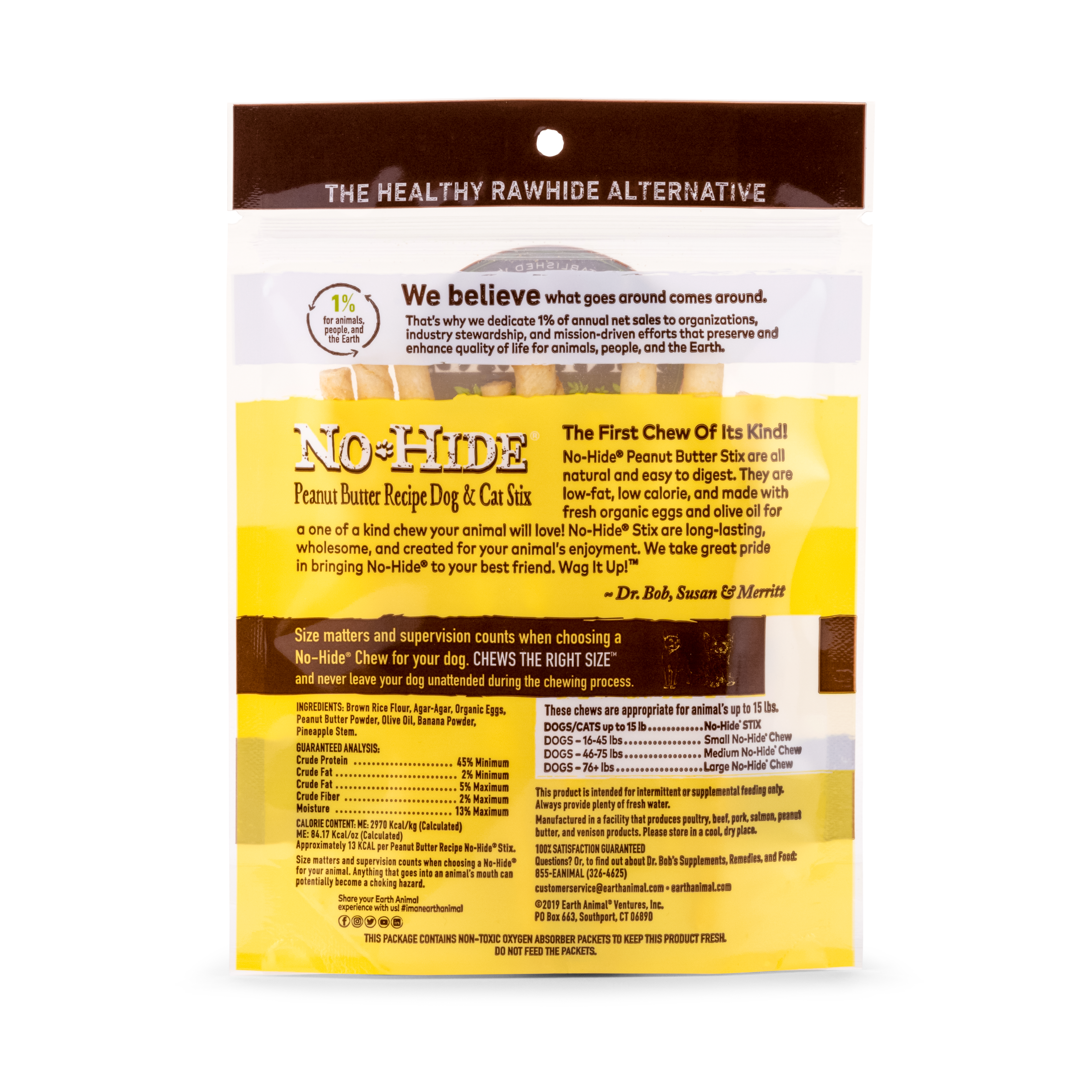 Earth Animal No Hide Peanut Butter Pet Stix (10pk) (1.6oz)