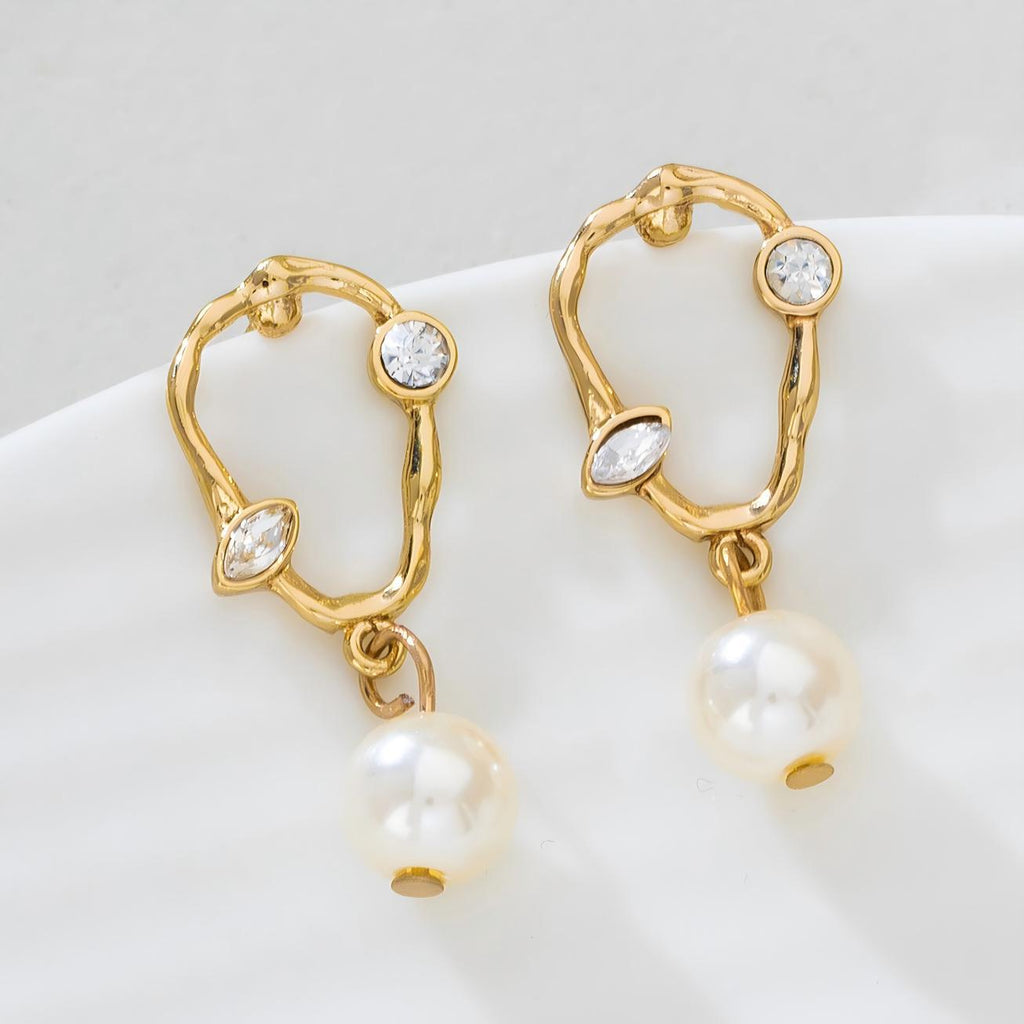 Ins Style Twisted Earrings, Exquisite Rhinestone Pearl Stud Earrings, Versatile Temperament Daily Commute Jewelry For Girls