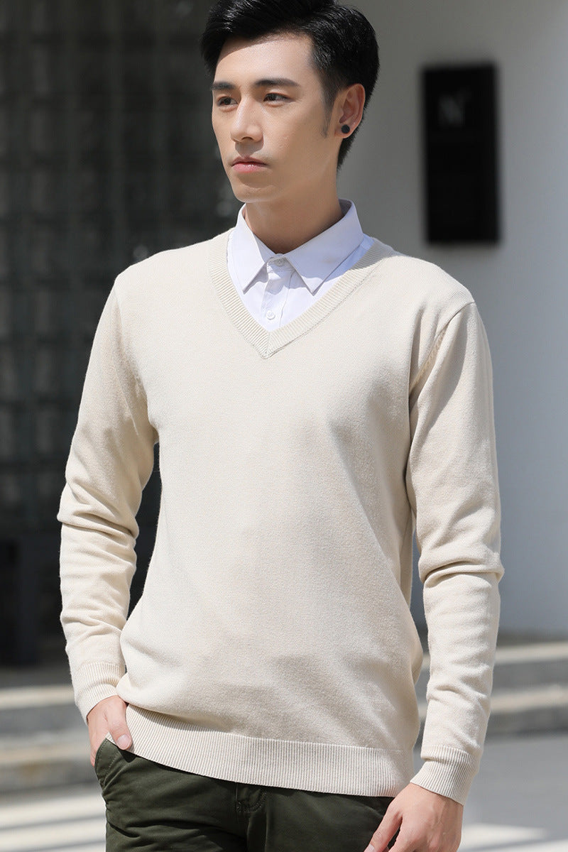 Mens Loose-Fit V-Neck Sweater Thick And Warm Knitted Top