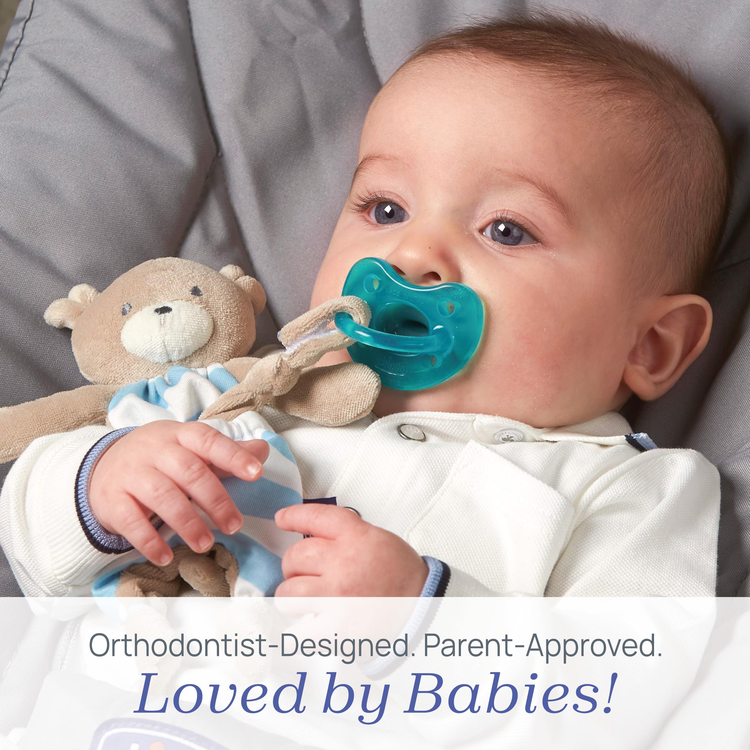 Chicco Orthodontic Pacifier - Physio Forma 2-Pack for Infants 6-16 Months, Safe Silicone Design
