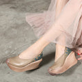 Hand-Painted Peacock Feather Platform Wedge Vintage Leather Shoes