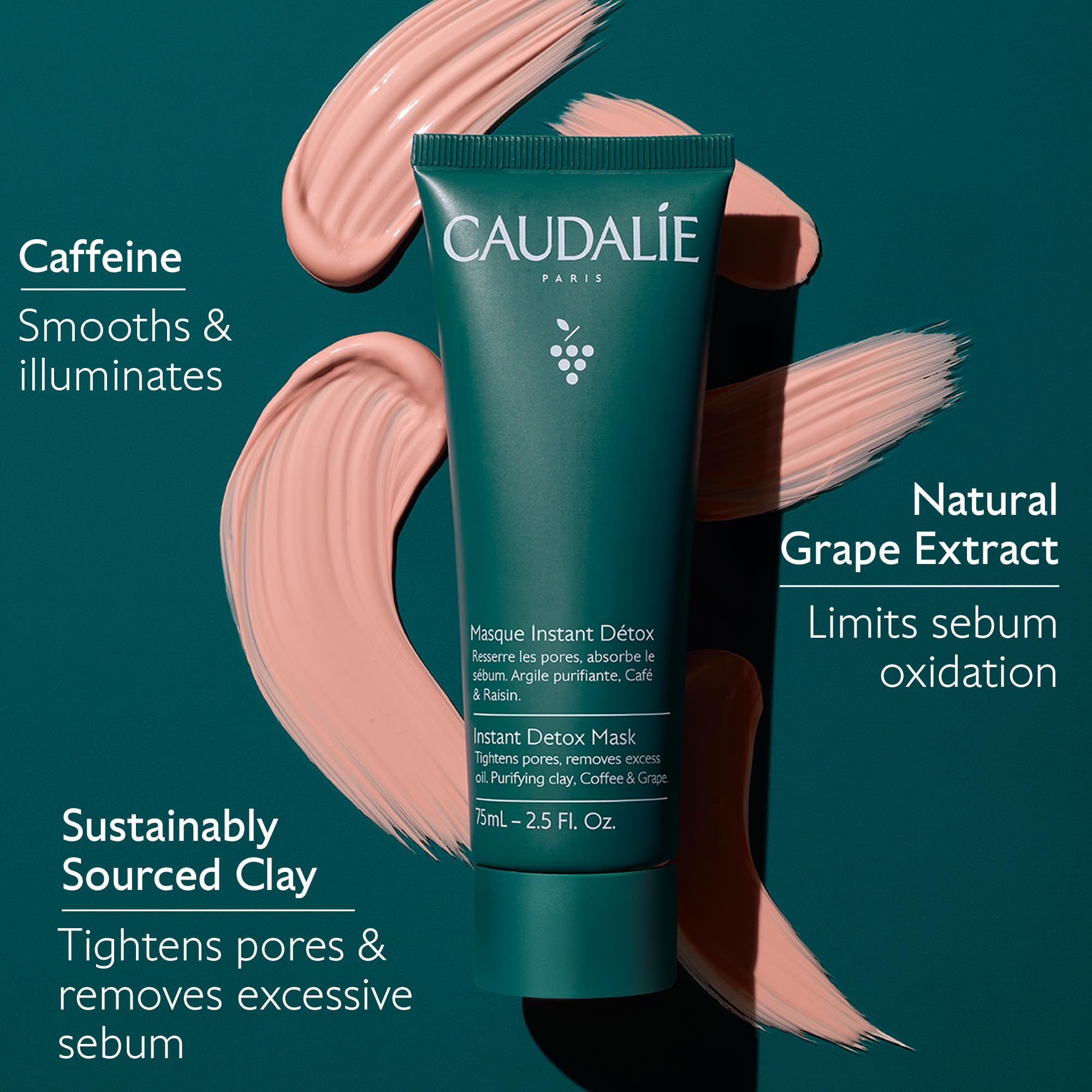 Caudalie Instant Detox Mask - Natural Face Mask for Detoxifying and Purifying Skin, 35 ml