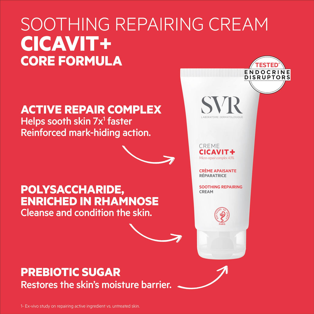 SVR Cicavit+ Creme 100ml - Soothing Moisturizing Cream for Irritated Skin, Non-Greasy, Suitable for Babies, Children, and Adults