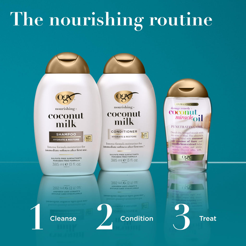 OGX Coconut Milk Shampoo - Sulfate-Free, Nourishing Hair Care for Dry or Damaged Hair
