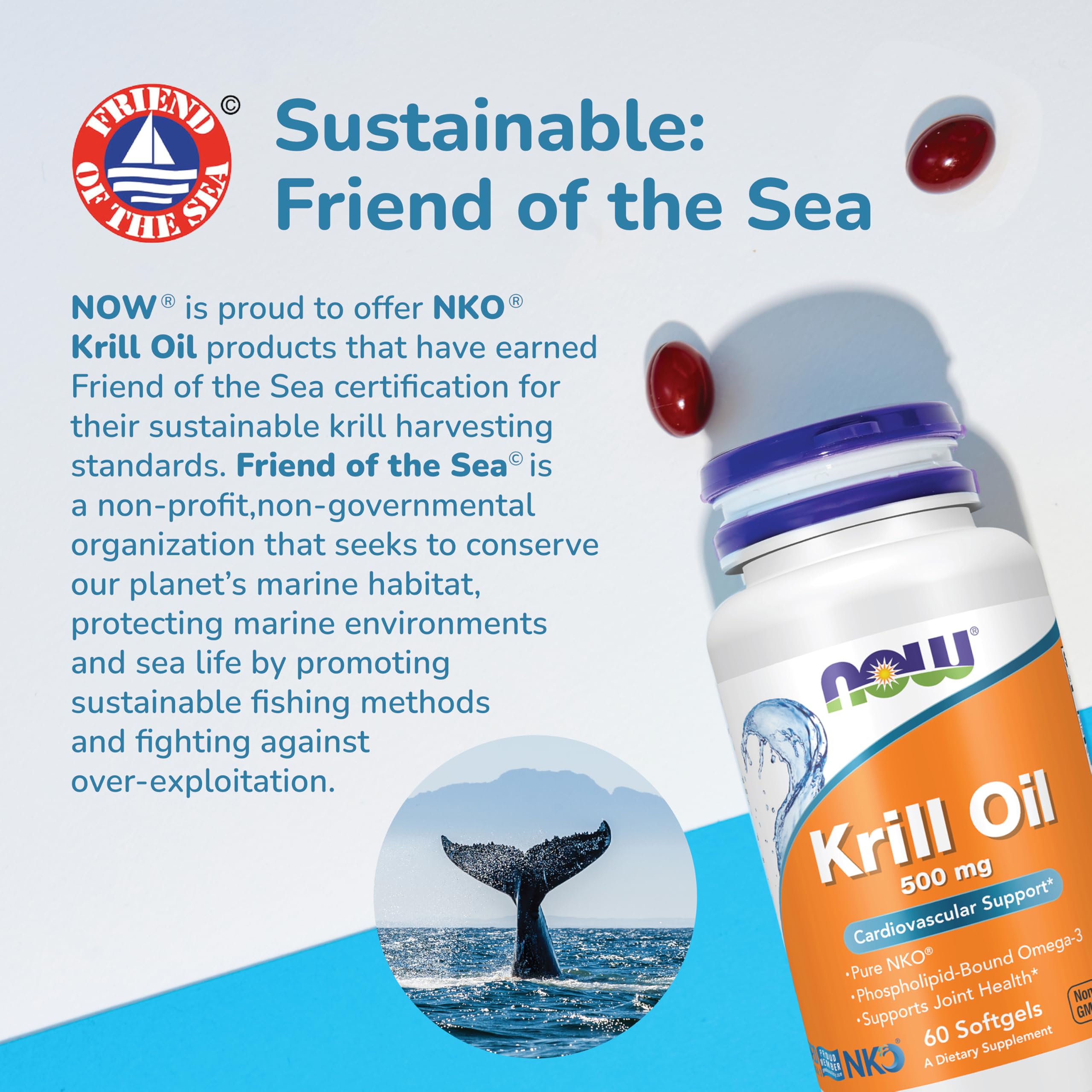 NOW Red Krill Oil 500mg Supplement - Omega-3 EPA & DHA Dietary - 30 Capsules