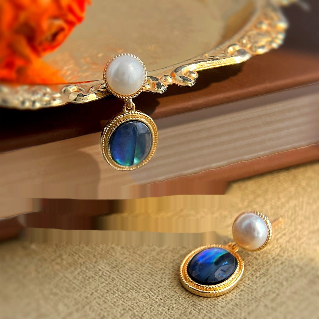 French Style Vintage Freshwater Pearl Earrings Ear Jewelry Abalone Shell Stud Earrings