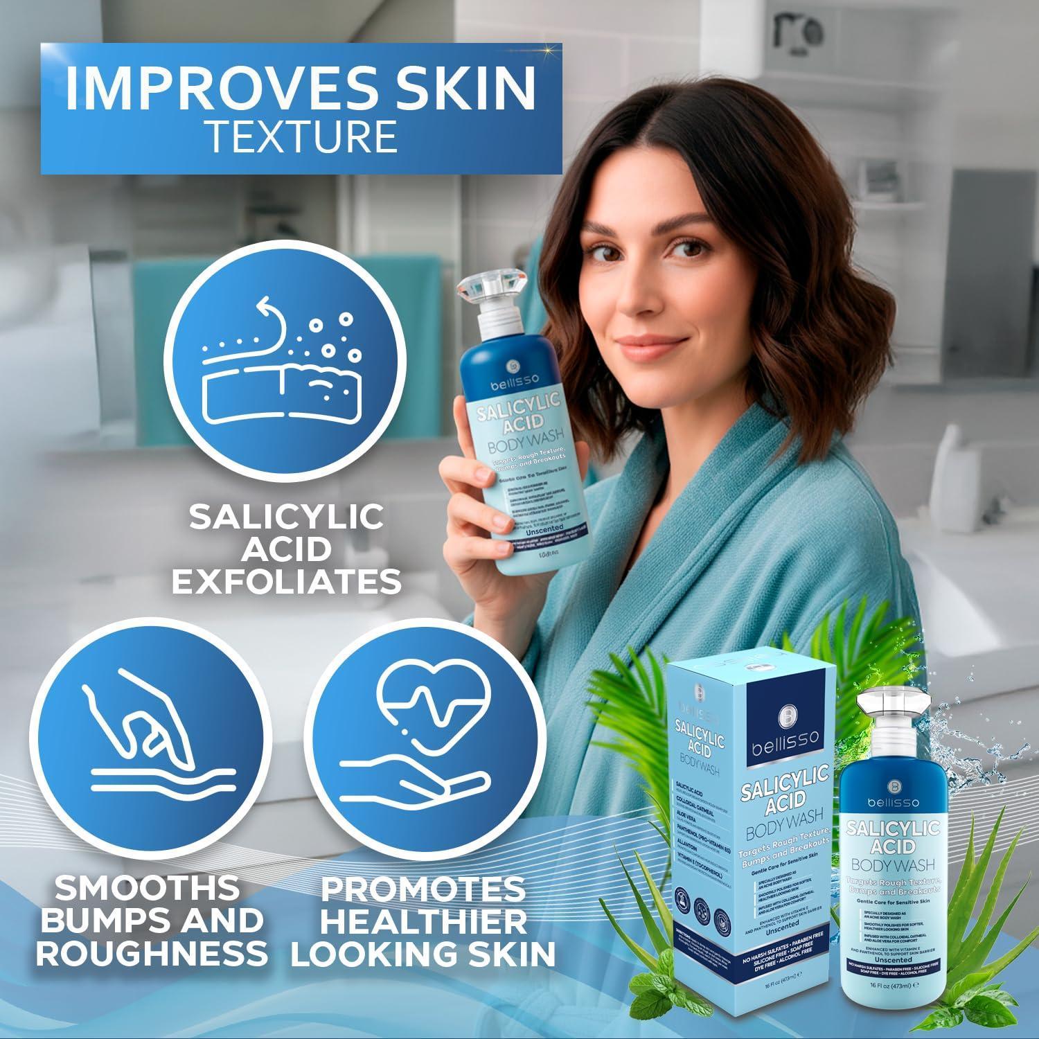 Salicylic Acid Body Wash 16 Fl Oz Mens Womens Exfoliating Liquid Soap for Back Acne and KP For Oily and Sensitive Skin Sulfate Free Formula