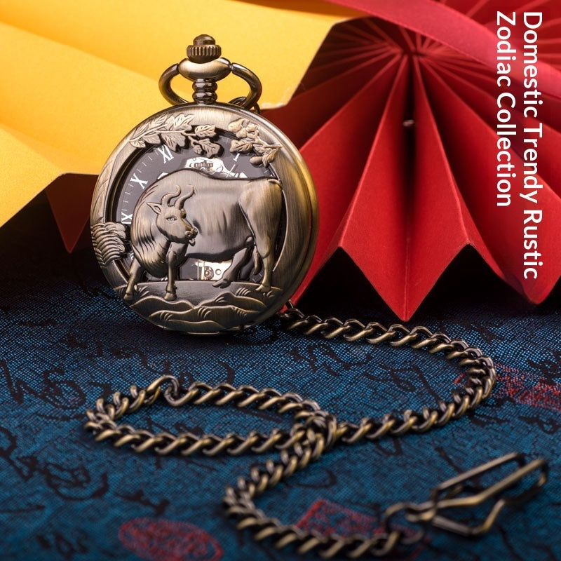 12-zodiac-animal Relief Mechanical Skeleton Watch With Roman Numeral Dial