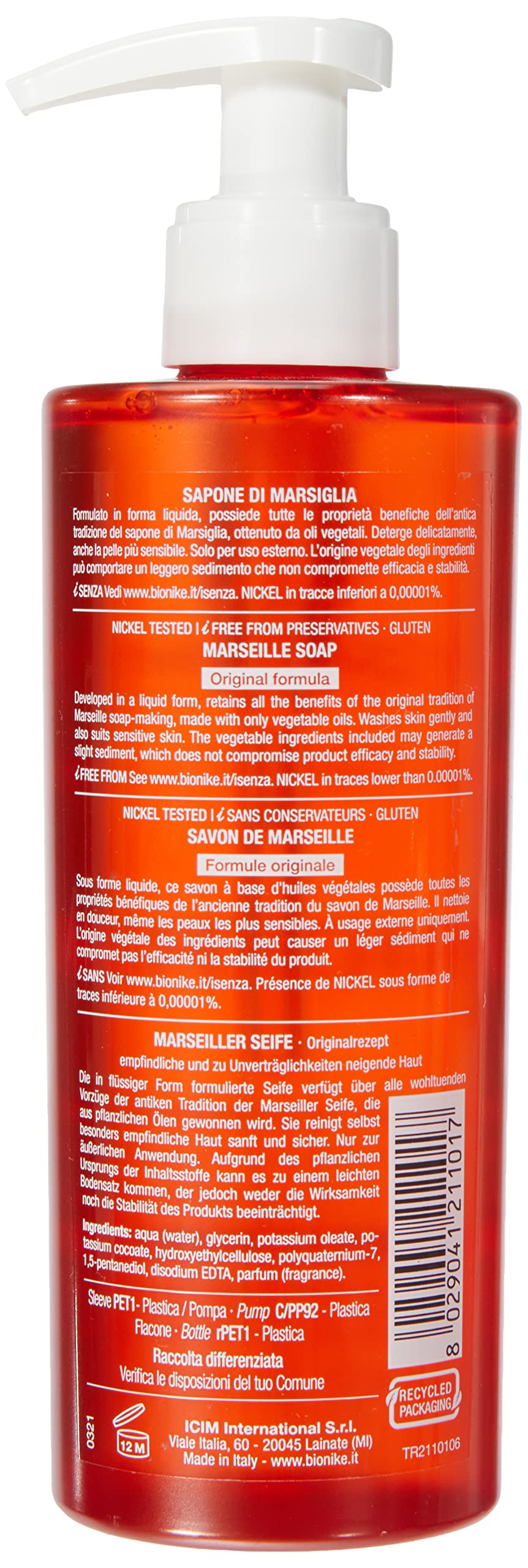 BioNike Triderm Marseille Soap 250ml - Natural Liquid Soap for Hands, Face, and Body - Gentle Cleansing, Moisturizing, and Hydrating