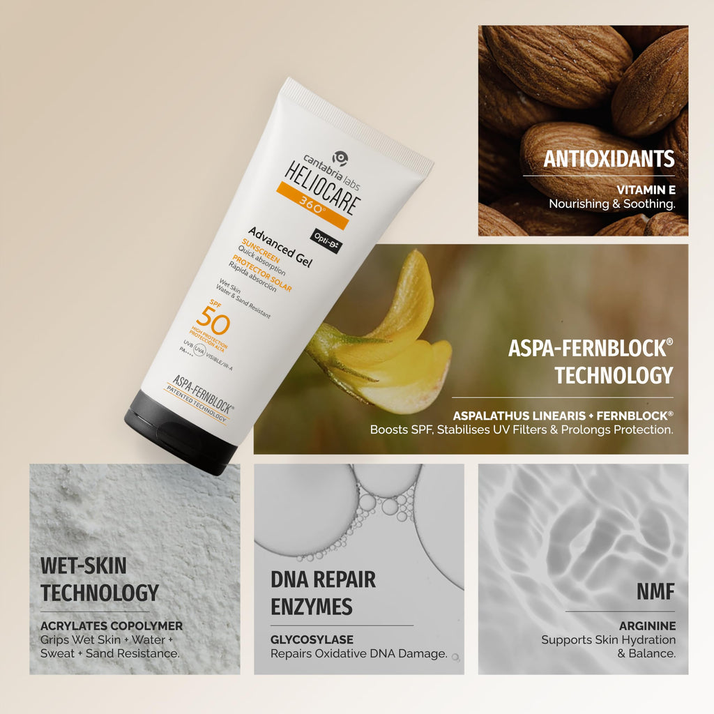 Heliocare Advanced Gel SPF 50 Sunscreen - Natural, Antioxidant, Non-Greasy Face Protection for All Skin Types