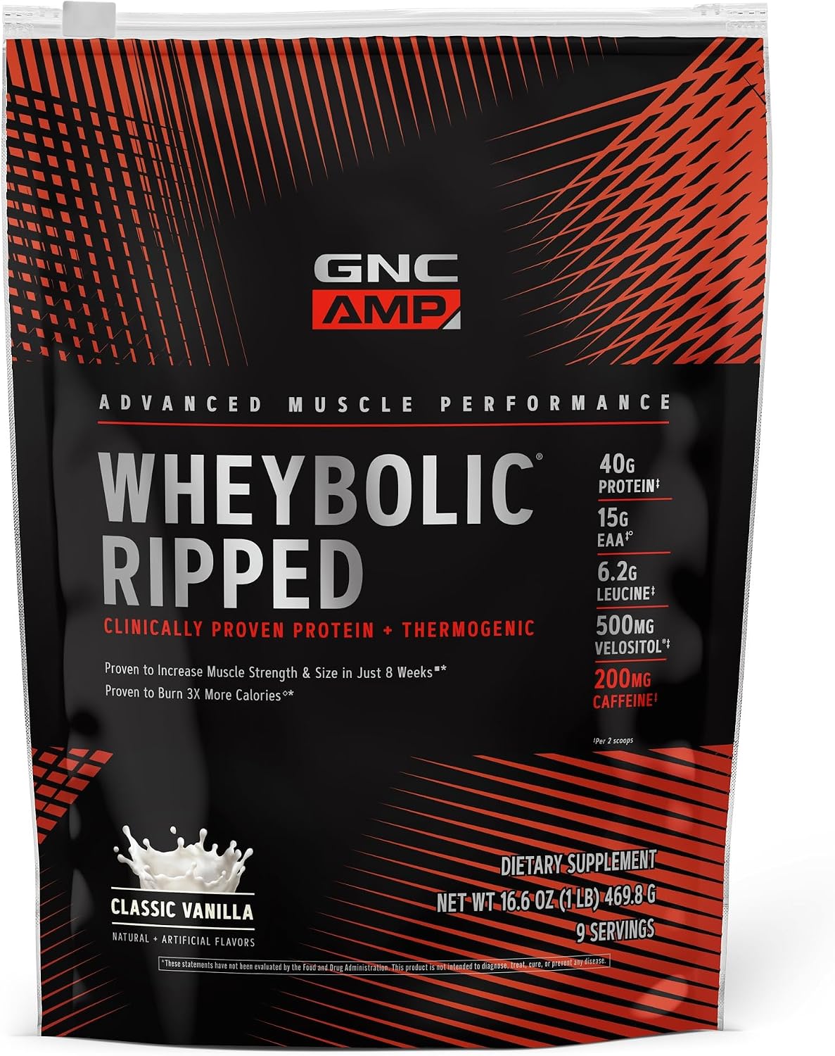 GNC AMP Wheybolic Ripped Whey Protein, Classic Vanilla, 16.6 oz (9 Servings)