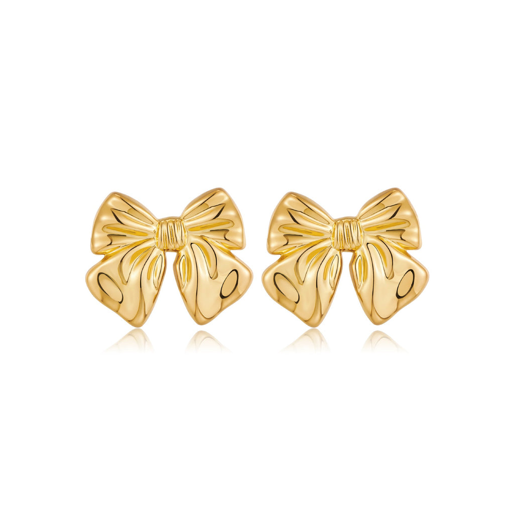Euro-American Bow Earrings, 18K Copper Plating