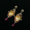 Enamel Pattern Design Vintage Earrings With Diamond Inlay