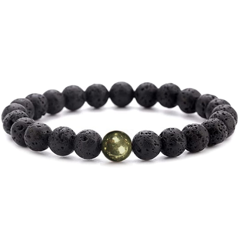 Black Lava Rock Beads Natural Stone Bracelets with Pyrite  Set of 2  Healing Crystal Energy Activation Power Chakra Reiki Elastic Stretch Bracelet for Protection Man Women Diffuser Elastic Yoga 8mm