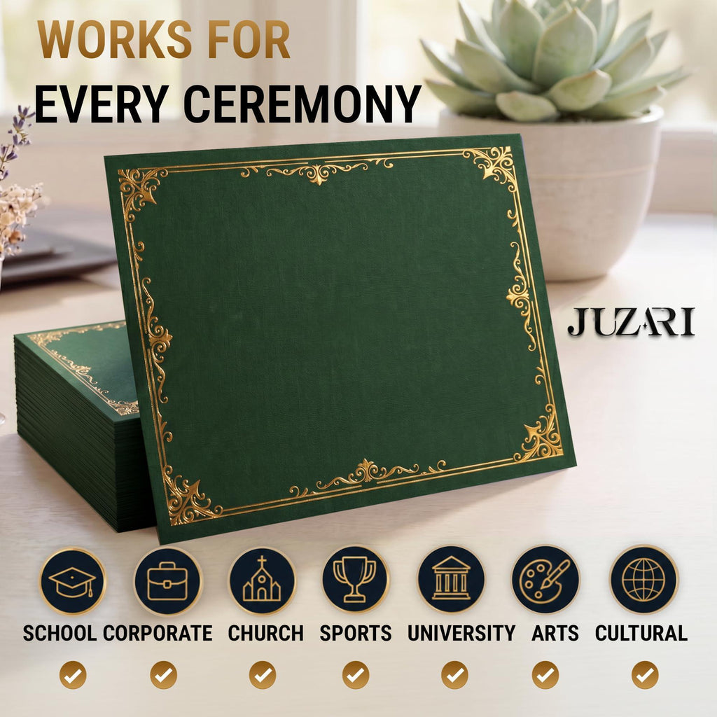 50 Pack Premium Green Certificate Holders 8.5 x 11 inch Heavyweight 300gsm Cardstock Diploma Holder & Certificate Folder Award Certificate Folders for Graduation with Gold Foil Diploma Cover