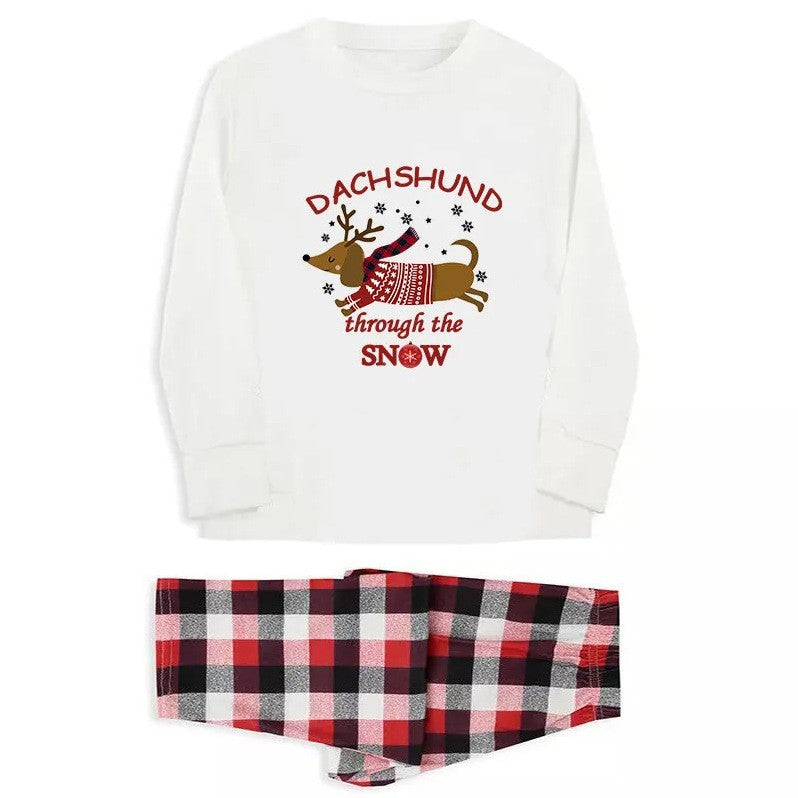 Parent-child Elk Pattern Plaid Pants Christmas Suit Long Sleeve