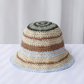 Striped Handmade Crocheted Rainbow Straw Hat For Women Foldable Sun-proof