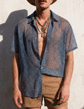 Moroccan Tile Print Sheer Short Sleeve Shirt