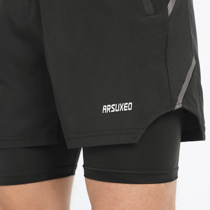 Mens Fitness Sweatpants With Liner Quick-Drying And Breathable Running Shorts
