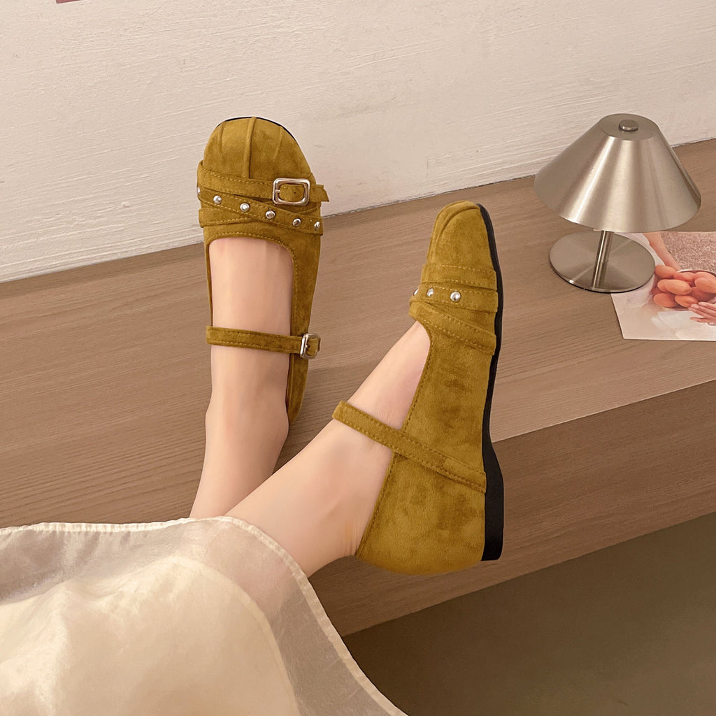 Women Vintage Mary Janes, 2026 Summer New, Inner Wedge Square Toe Ballet Flats, Versatile Flat Slip-On Shoes