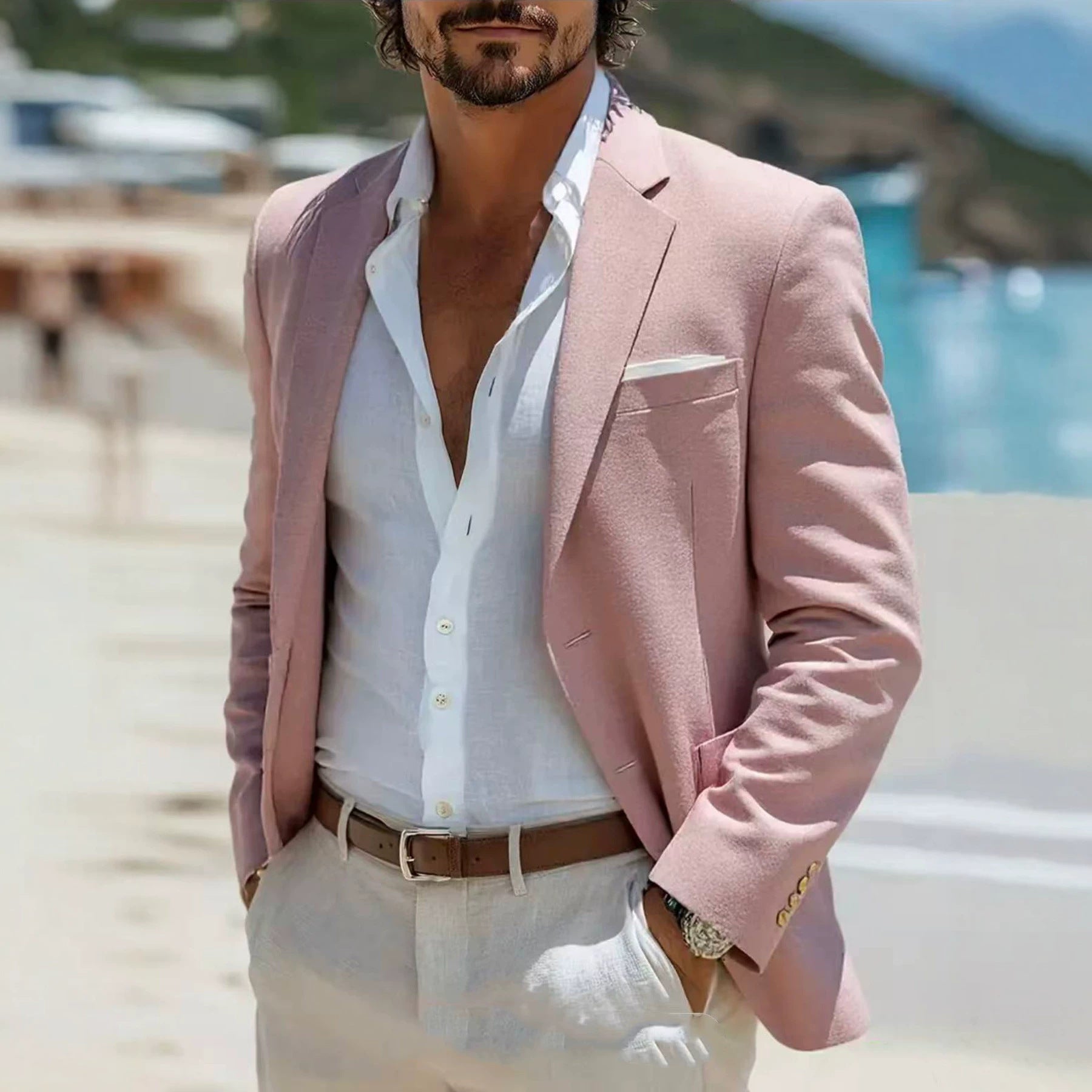 Mens Slim-fit Casual Suit Jacket, Fashionable Mens Outerwear