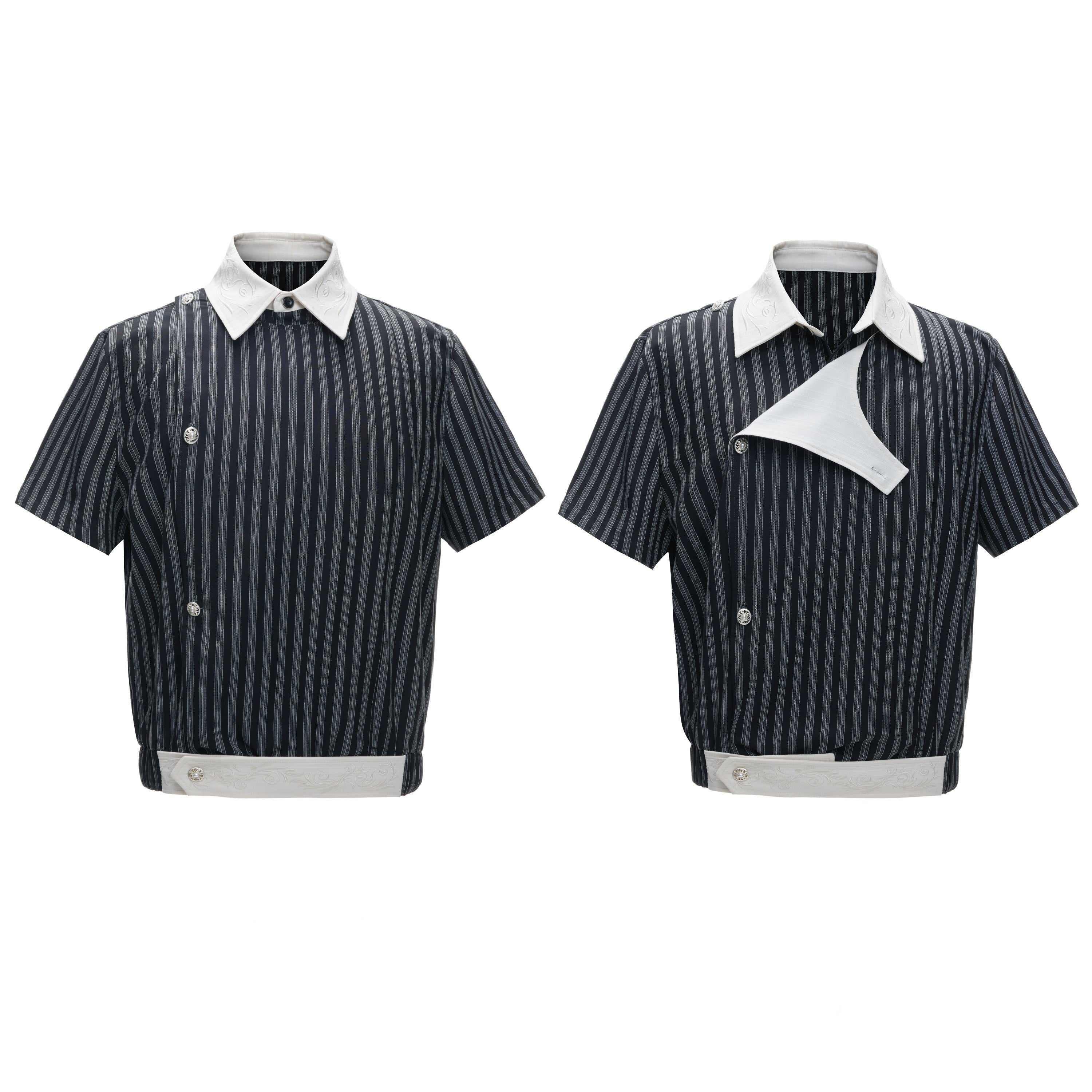 Embroidered Luxurious Short-sleeve T-shirt With A Slanted Placket