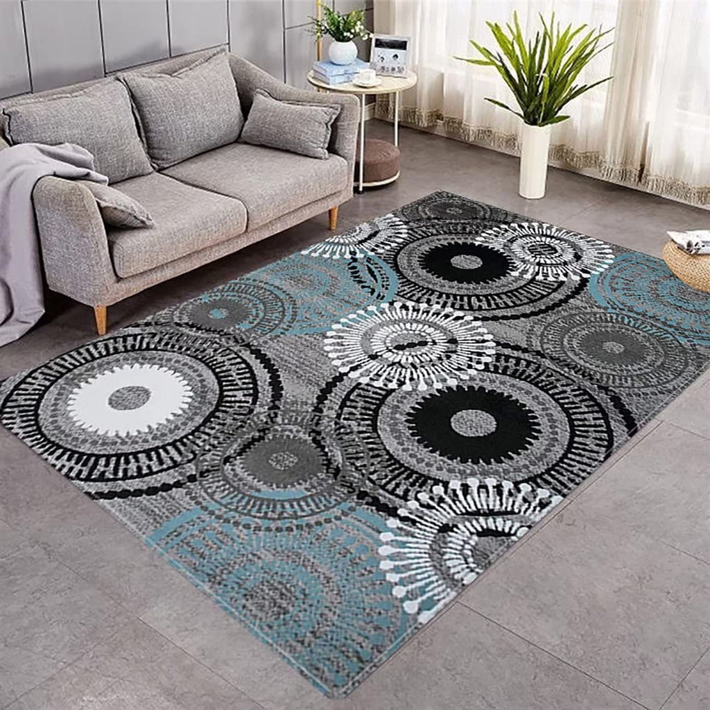 Wine Red Gray Geometric Round Carpet