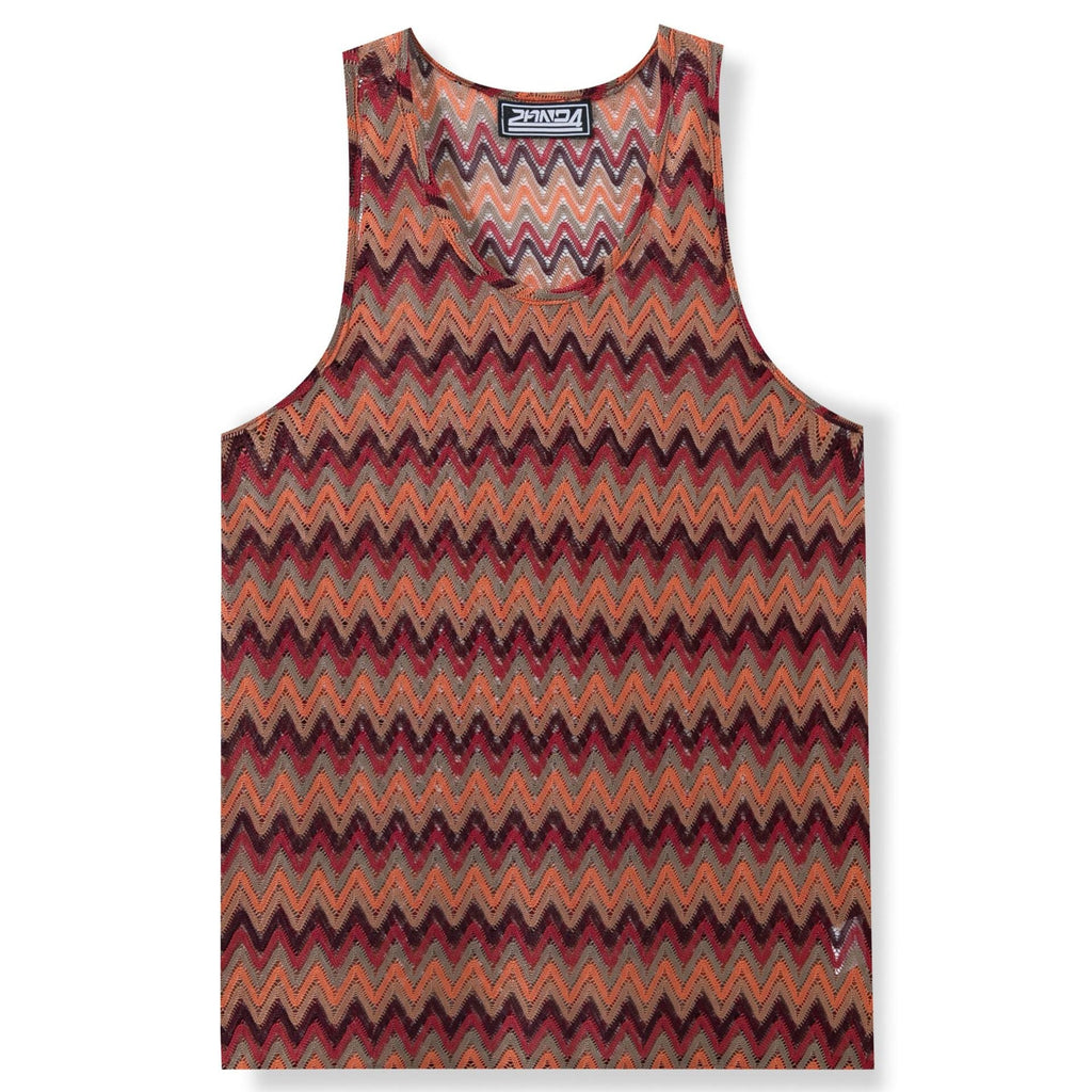 Summer Casual Men's Clothing Retro Style Contrast Color Wave Color Stripes Fabric Vest