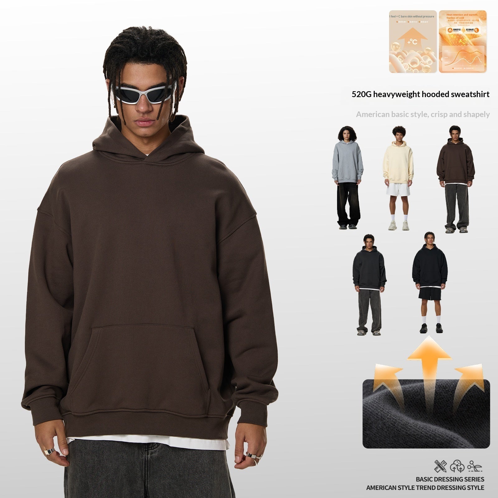 Mens Relaxed American-Style Hooded Casual Sweatshirt