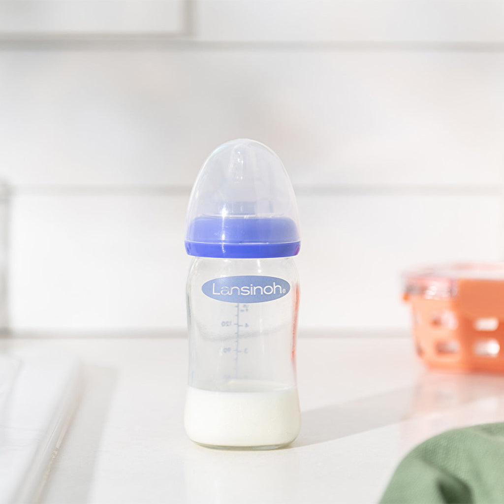 Lansinoh Glass Feeding Bottle 160ml + NaturalWave Bottle Teat Slow Flow