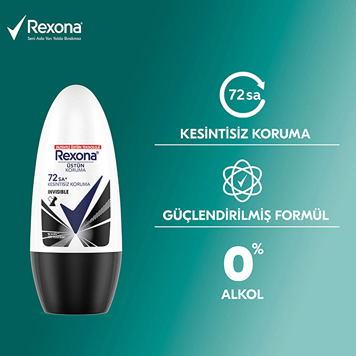 Rexona Invisible Black & White Women Roll-On Deodorant 50ml | 72 Hour Protection