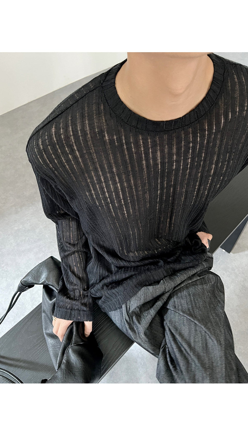Korean Version Of Simple Hollow Pit Long Sleeve Knitted Top