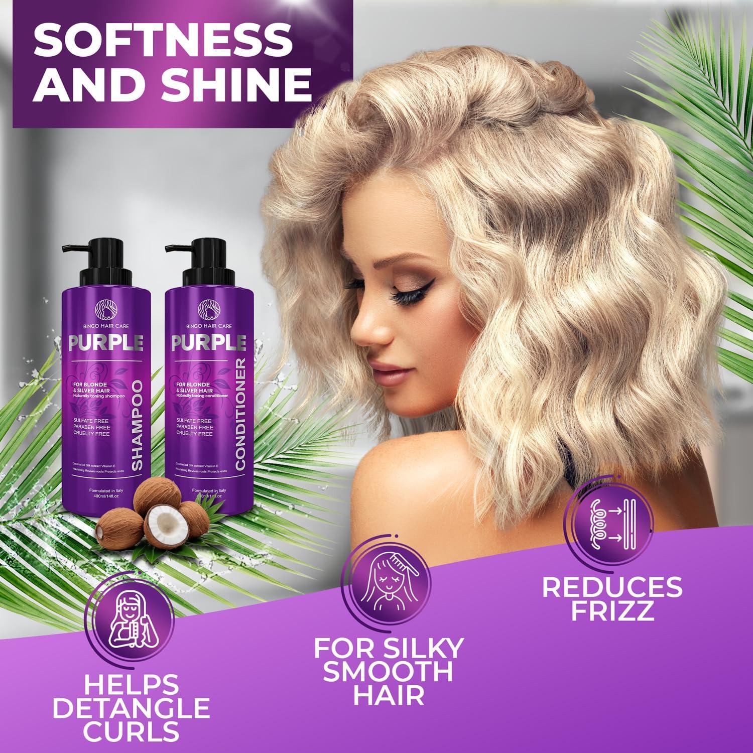 Purple Shampoo and Conditioner Set 14 Fl Oz Set of 2 Sulfate Free Formula for Women and Men For Toning and Balancing Brassy Blonde Silver and Gray Hair