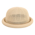 Women's Straw Yarn Curled Brim Round Crown Top Hat Leisure Basin Hat