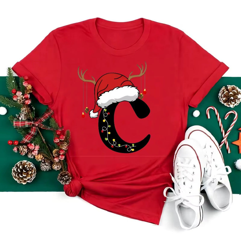 Red Loose T-Shirt Top With A Christmas Party Aesthetic