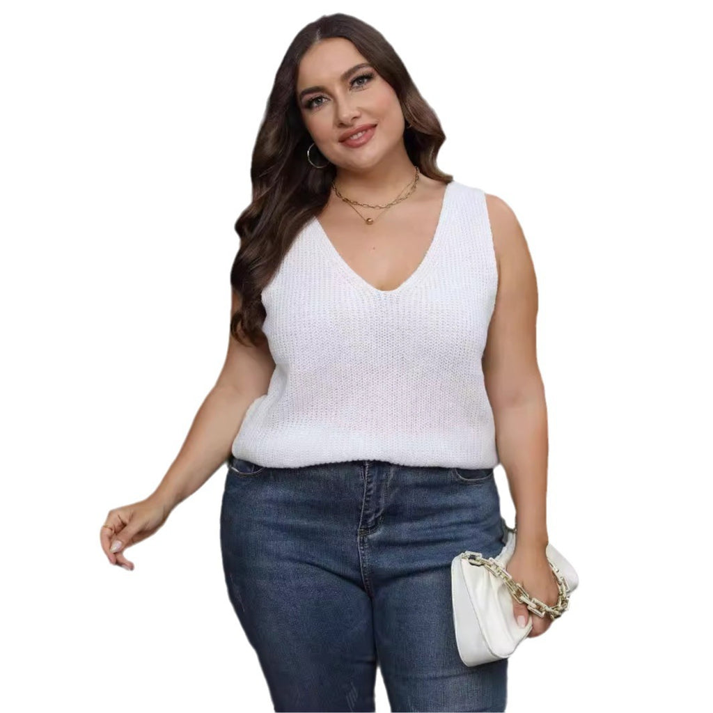 Ladies' Cross-Back V-Neck Casual Knit Top, Oversized Machine-Knitted Sweater, Basic Layering Top