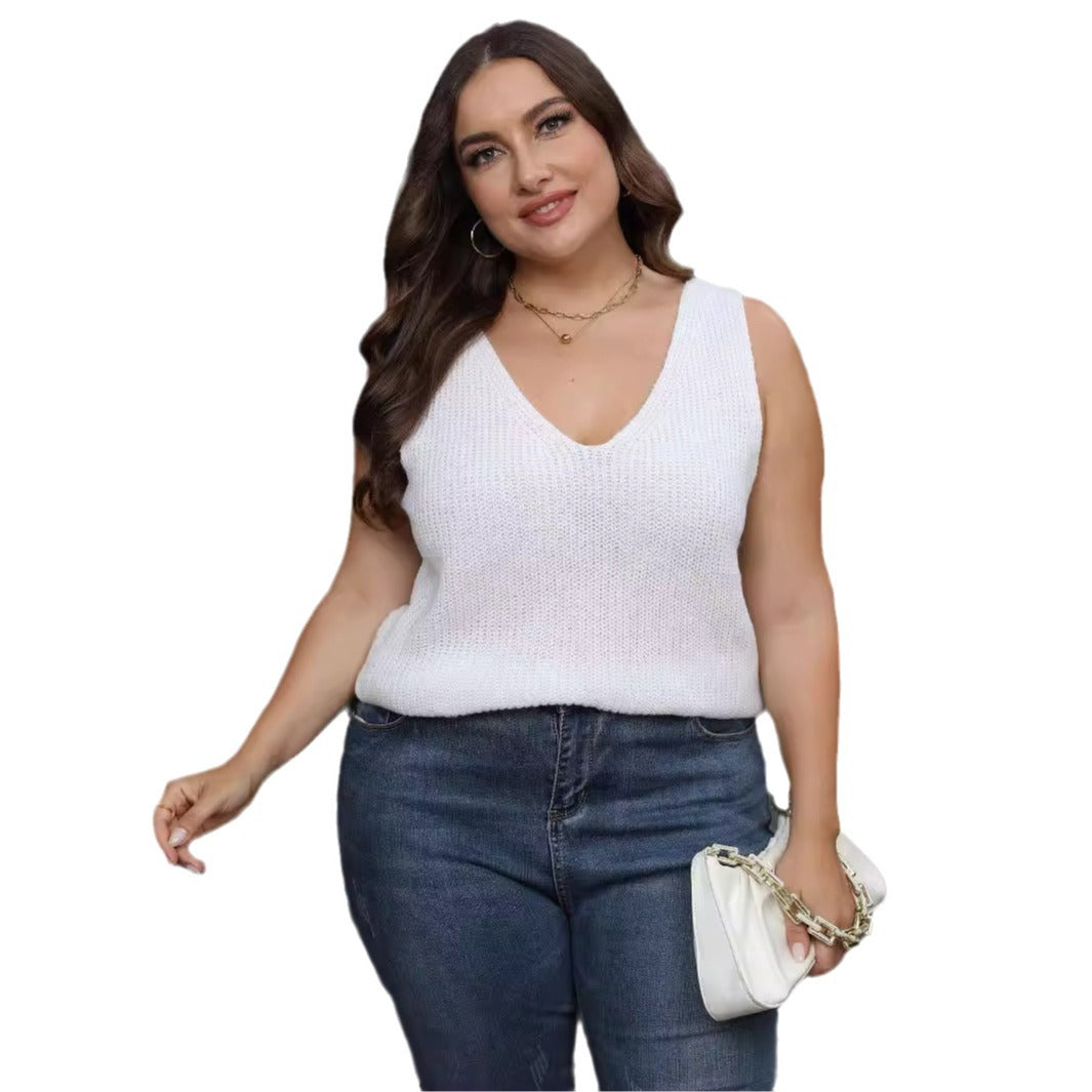 Ladies' Cross-Back V-Neck Casual Knit Top, Oversized Machine-Knitted Sweater, Basic Layering Top