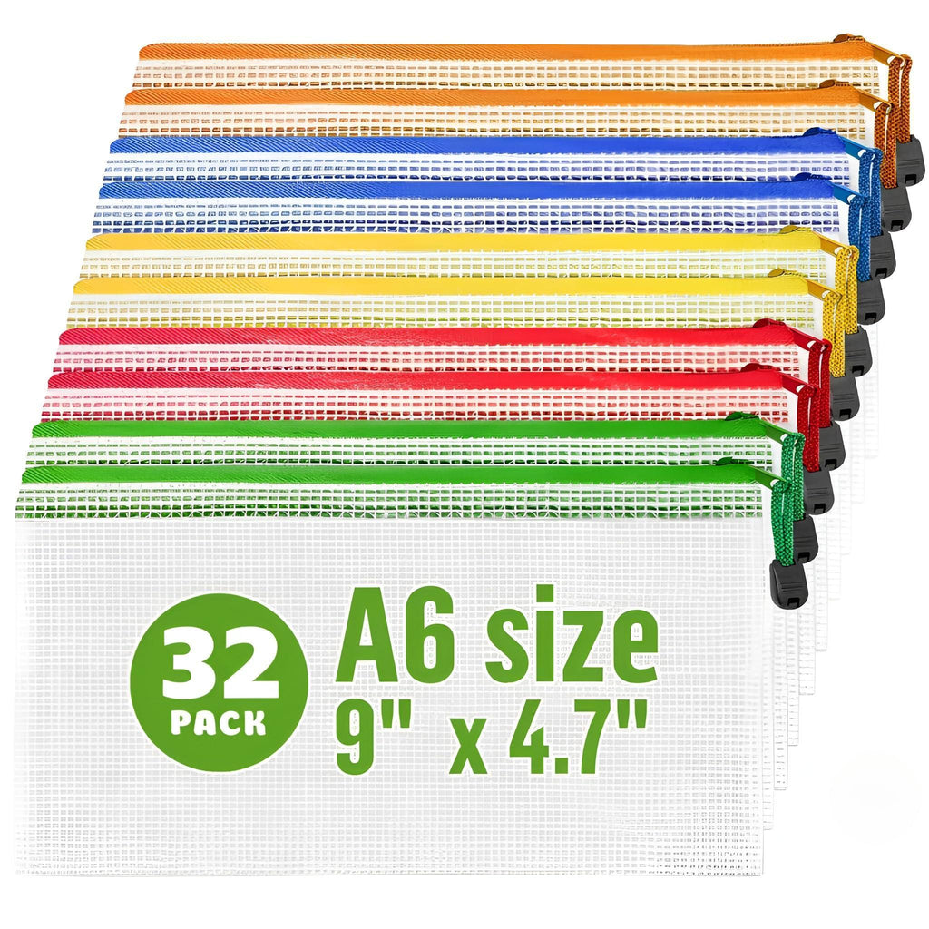 32 Pack Small Mesh Zipper Pouch Bags A6 9x4.7 in Plastic Zipper Pouches for Organizing Mesh Pouch with Zippers Bags for Organizing Meshed Zippered Bag Clear Waterproof Travel Pouches Receipts Makeup