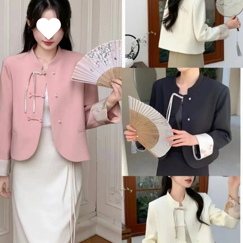 Short Womens Coat With Spring And Autumn Hanstyle Frogbutton Detailing