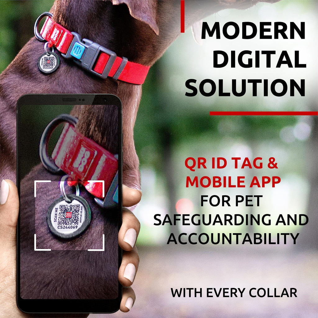 Waterproof Dog Collar Adjustable 12–19 in Neck x 1 in Wide Buckle & QR Tag Red