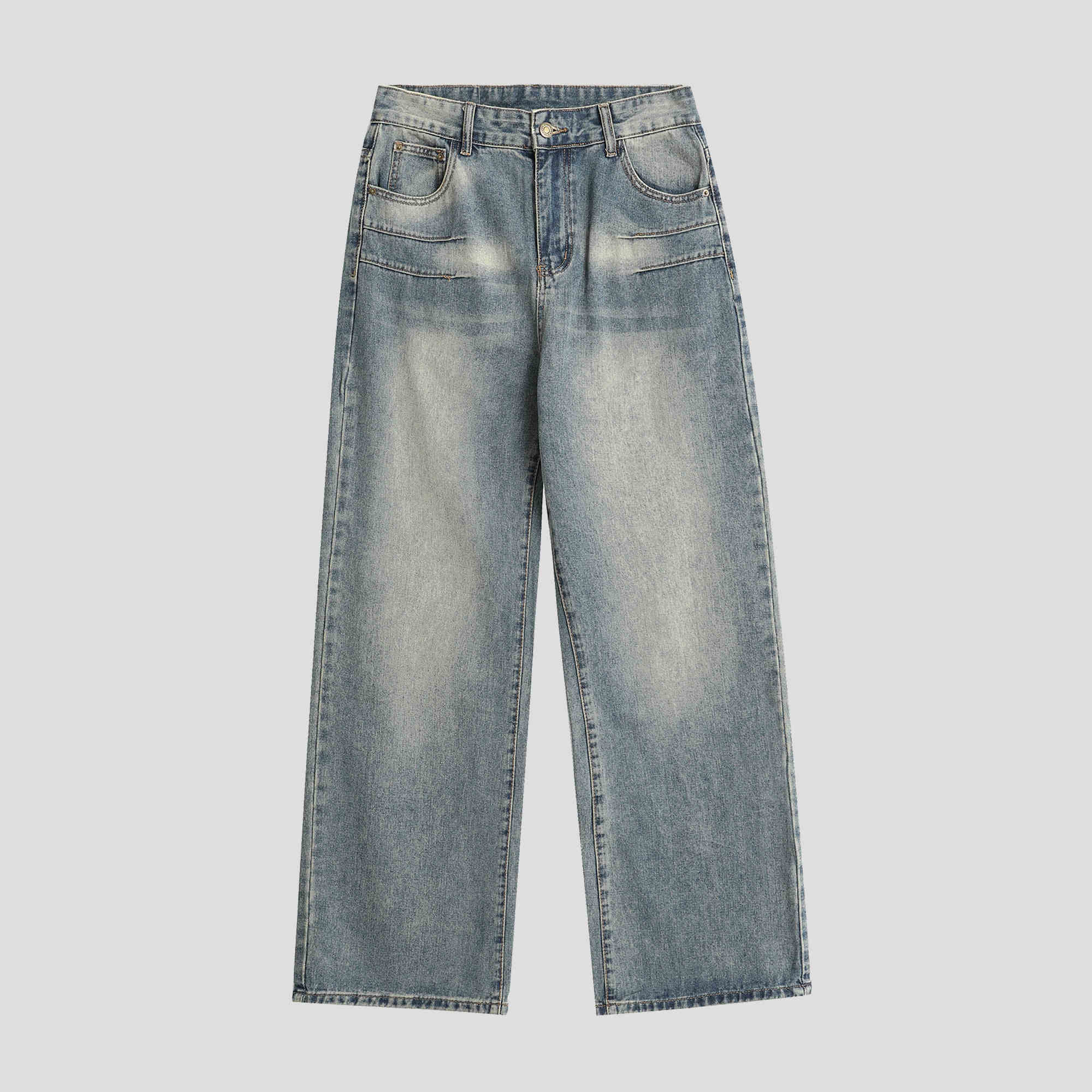 Worn Washed-out Blue Loose Straight Jeans