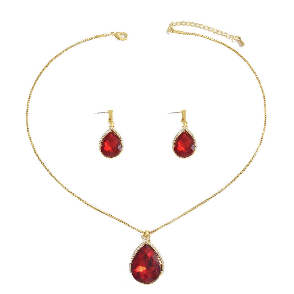 Ins Sweet Japanese Korean Women Jewelry Set, Niche Water Drop Dangle Earrings & Clavicle Chain, Geometric Design Inlaid Clear Synthetic Crystals