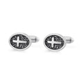 Oval Cross Silver Stainless Steel Cufflinks