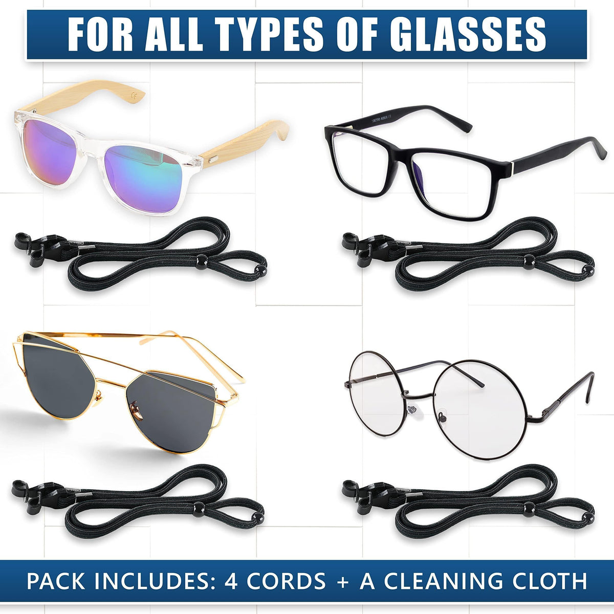 Eye Glasses String Holder Straps 4 Pcs Sports Sunglasses Black Cords NonSlip