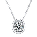 S925 Sterling Silver Minimalist Pendant Necklace, 1ct D-VVS1 Moissanite, Horseshoe Bezel Setting, Platinum Plated 38&41cm Chain, 2.4g GRA Certificate Gift Box