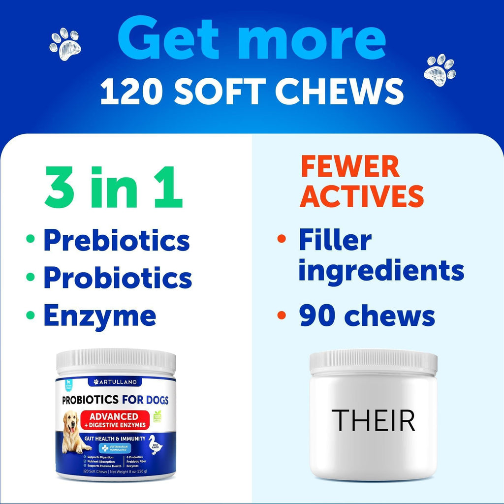 Probiotics for Dogs 240 Count 2-Pack Digestive Enzymes & Prebiotics Gut Health